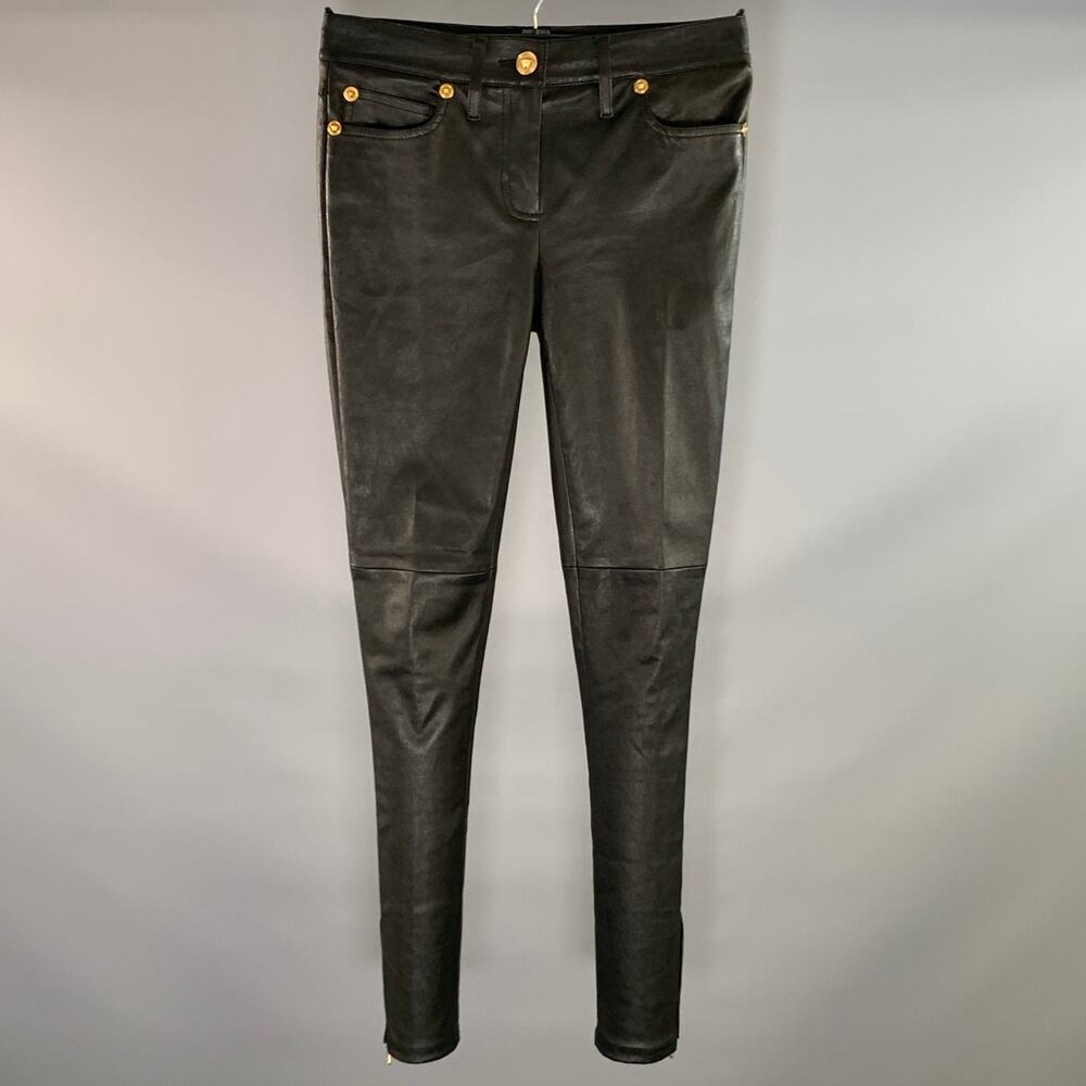 VERSACE FW2018 Size 2 Black Gold Lambskin Cigarette Casual Pants
